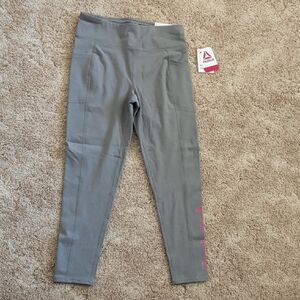Reebok Girls' Gray Leggings with Pink Logo Accent